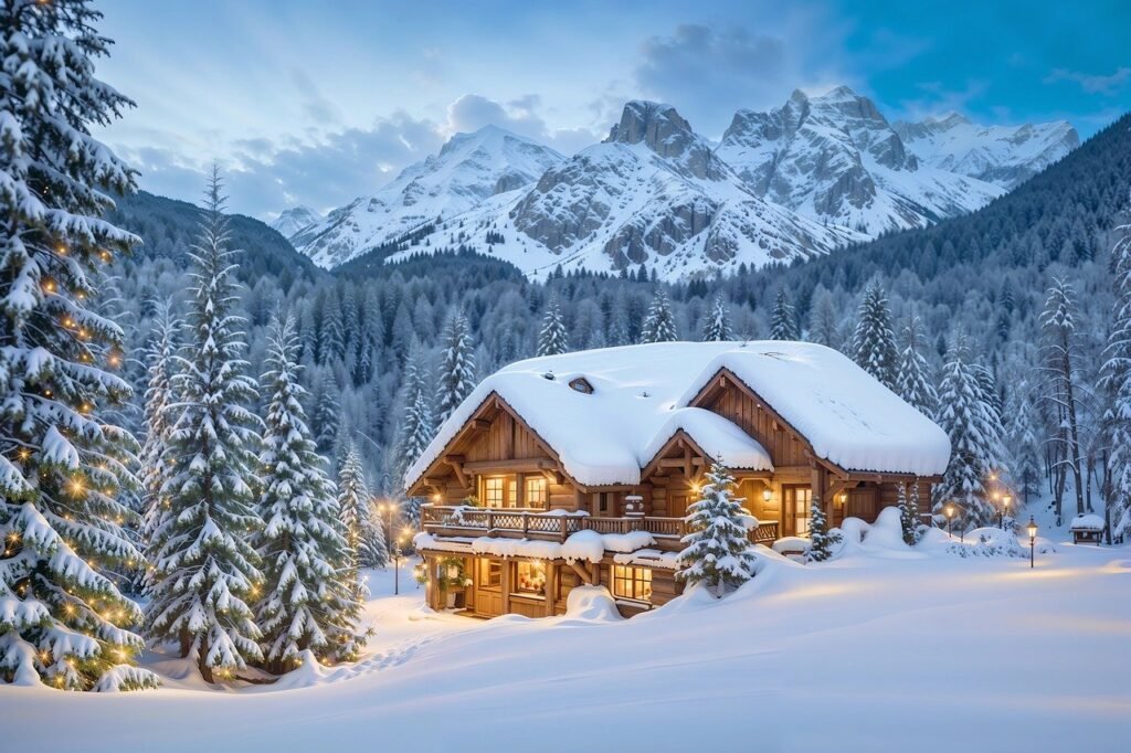winter, snow, mountain hut