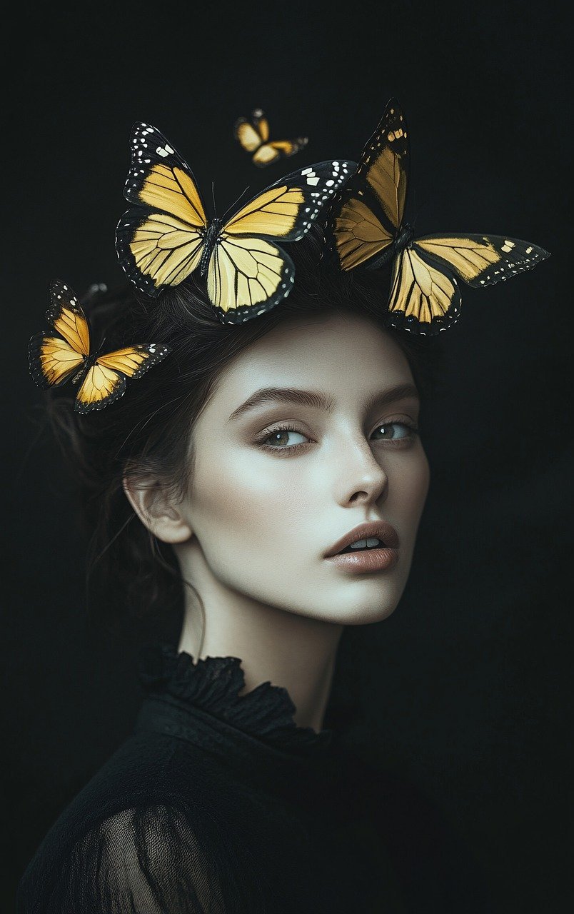 woman, portrait, butterfly